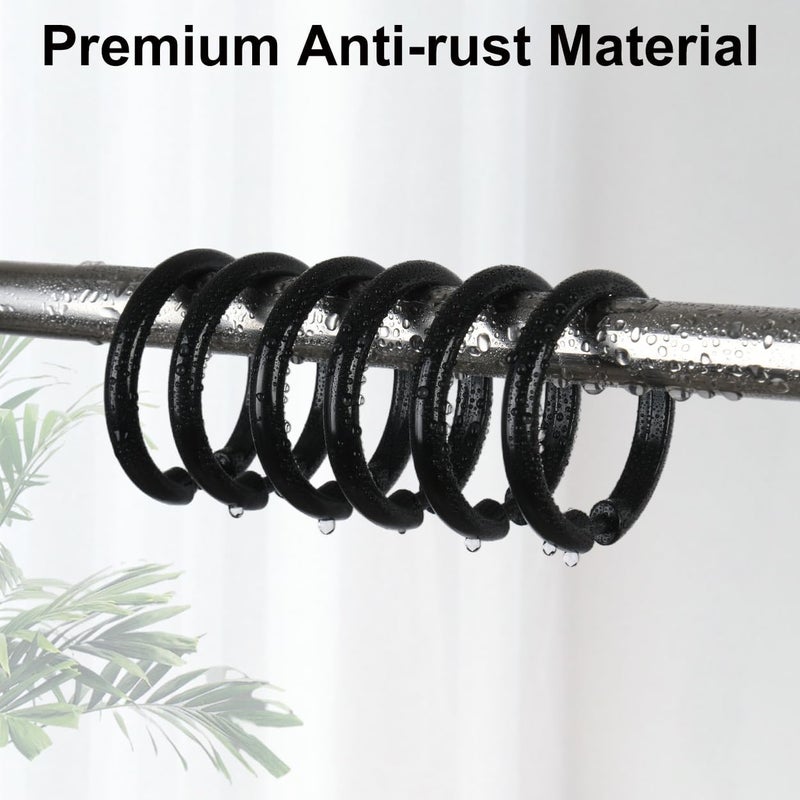 Kutesna 24PCS Shower Curtain Hooks,Black Shower Curtain Rings,Plastic Shower Hooks,Easy to Snap Closure,Rust Proof Anti-Drop Shower Rings,Smooth Sliding Curtain Hooks for Bathroom Shower Rods Curtains - Image 4